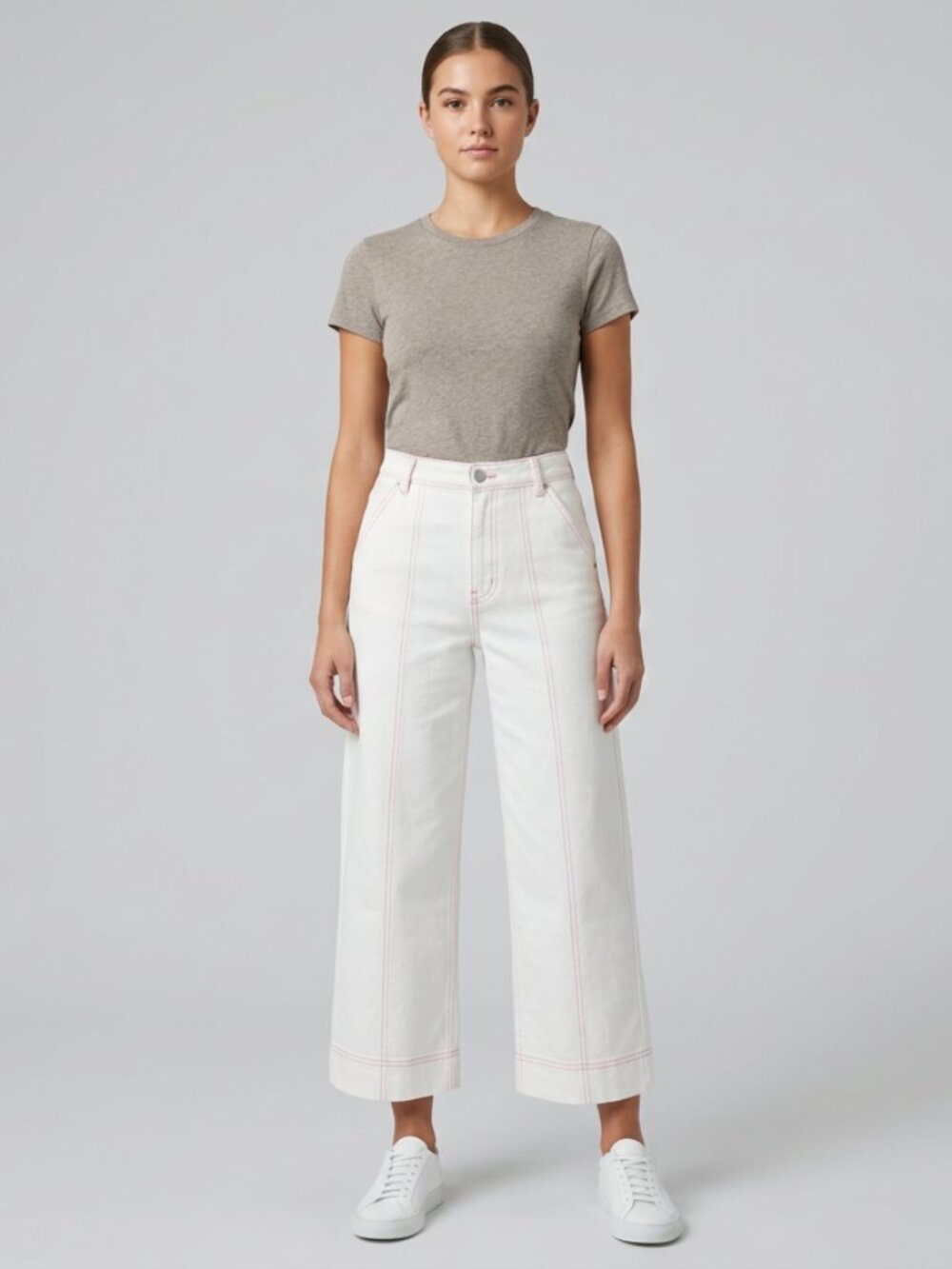 Something Navy Cropped Wide Leg Jeans White Pink Contrast Stitch Size 4 NWT